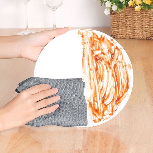 6Pack Cotton Weave Reusable Absorbent Cleaning Rags 14" x 14" Light Grey - Picture 6 of 6